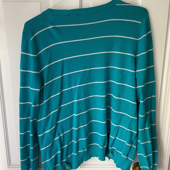 Teal Striped Button Up Sweater - Picture 2 of 3